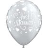 #BL Balon QL 11" z nadr. "Just Married i serca", metalik perłowy / 6 szt. KK