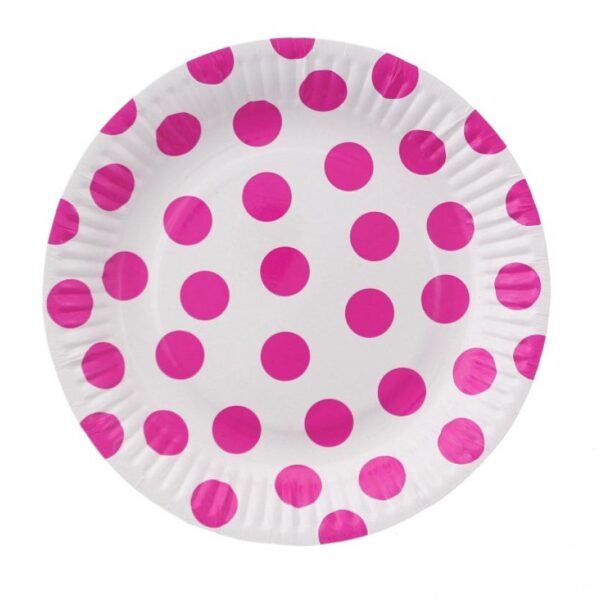 #ZTA Talerzyki pap. białe, Groszki magenta, 18 cm, 6 szt.