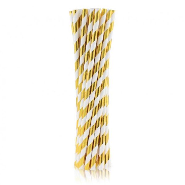 #ZSŁ Rurki (słomki) pap. złote paski, 6x197mm / 24 szt. KK