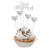 #DEI Pikery papierowe W&C Just Married, srebrne brokatowe, 5 szt.