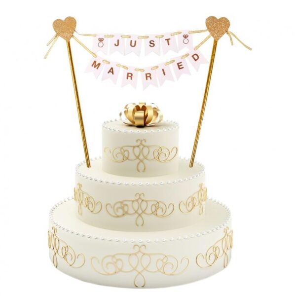 #DETO Dekoracja papierowa W&C na tort Just Married, 25 cm KK