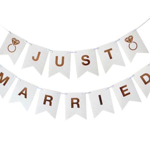 #DEGI Girlanda papierowa W&C Just Married, 300 cm, DIY, wys. flagi 18 cm