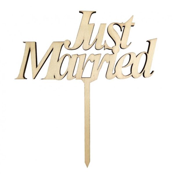 #DETO Dekoracja drewniana na tort Just Married, 13x14 cm KK