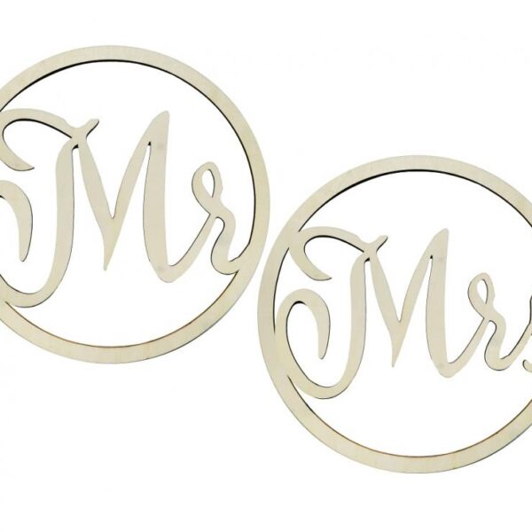 #DEI Dekoracja drewniana Mr i Mrs, 42 cm, 2 szt. KK