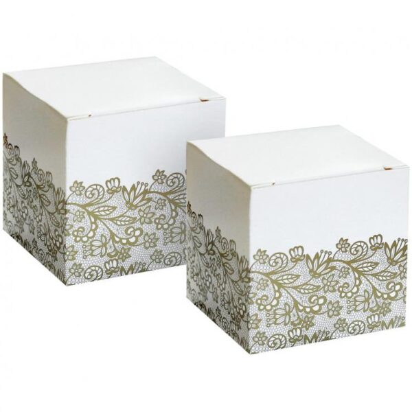 #ZI Pudełka papierowe W&C na słodycze Złoty nadruk, 5x5x5 cm, 6 szt.