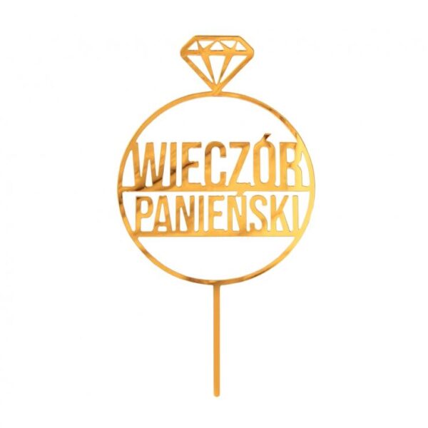 #DETO Dekoracja akrylowa na tort Wieczór Panieński, złota, 10x18 cm