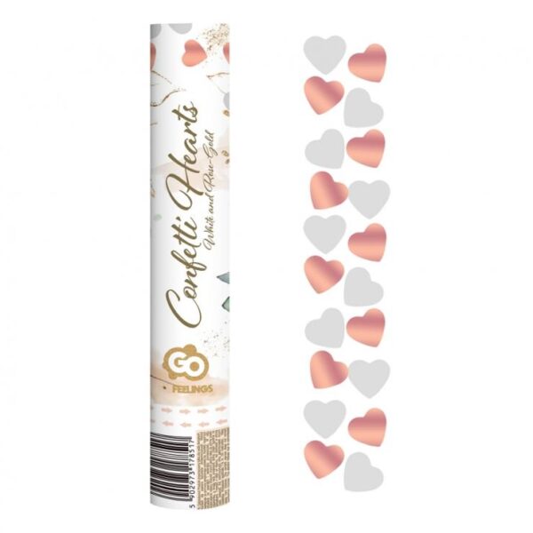 #KP30 Konfetti pneumatyczne Serca, różowo-złote i białe, papierowo-foliowe / 30cm