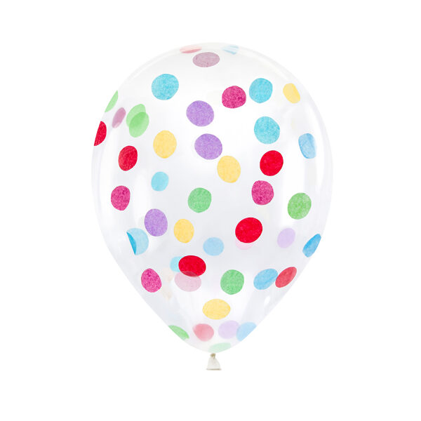 Balony z okrągłym konfetti, 30cm, mix (1 op. / 6 szt.)