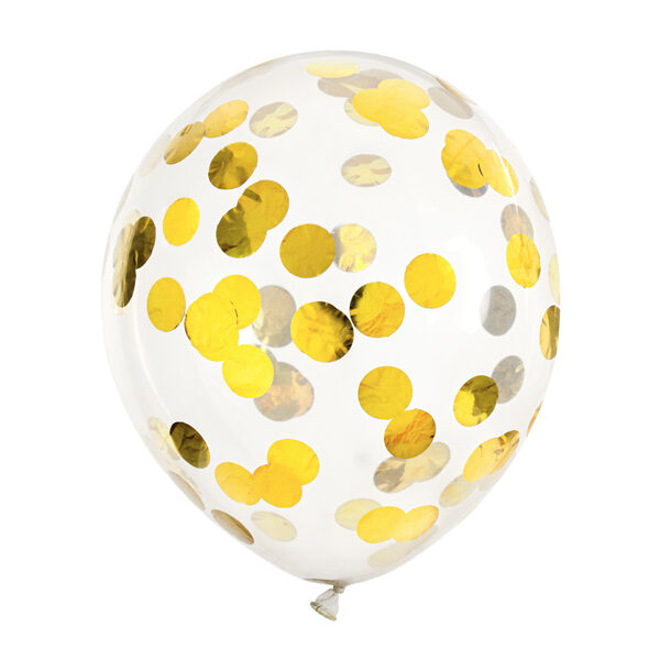 Balony z konfetti - kółka, 30cm, złoty (1 op. / 6 szt.)