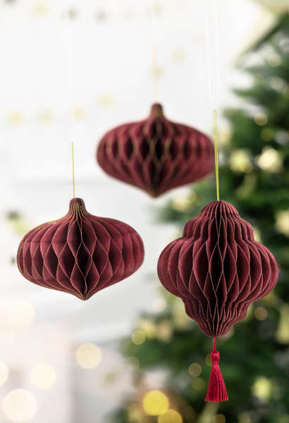 Bombka papierowa honeycomb Owal, bordo, 18x15cm - obrazek 2