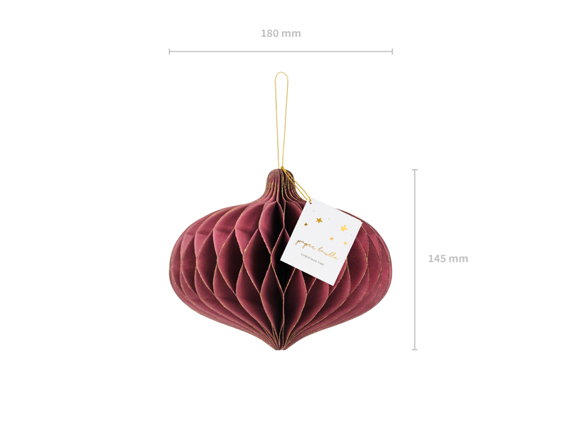 Bombka papierowa honeycomb Owal, bordo, 18x15cm - obrazek 7