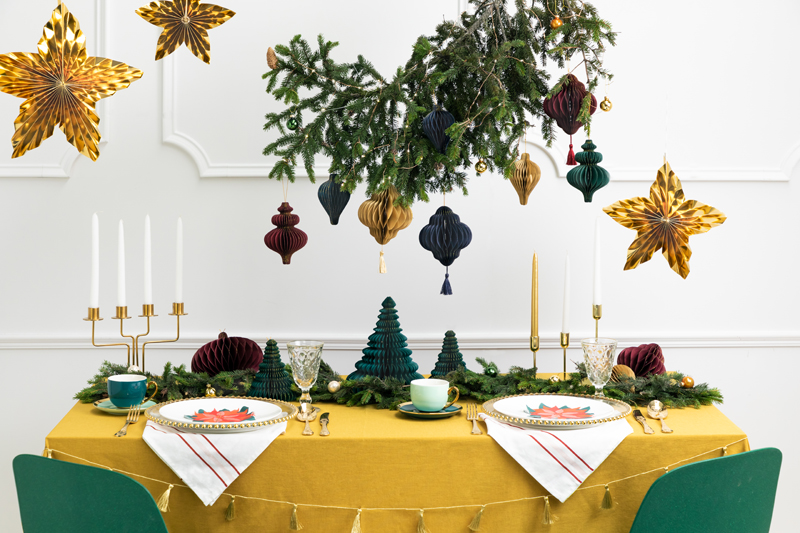 Bombka papierowa honeycomb Latarnia, granat, 13,2x15cm - obrazek 2