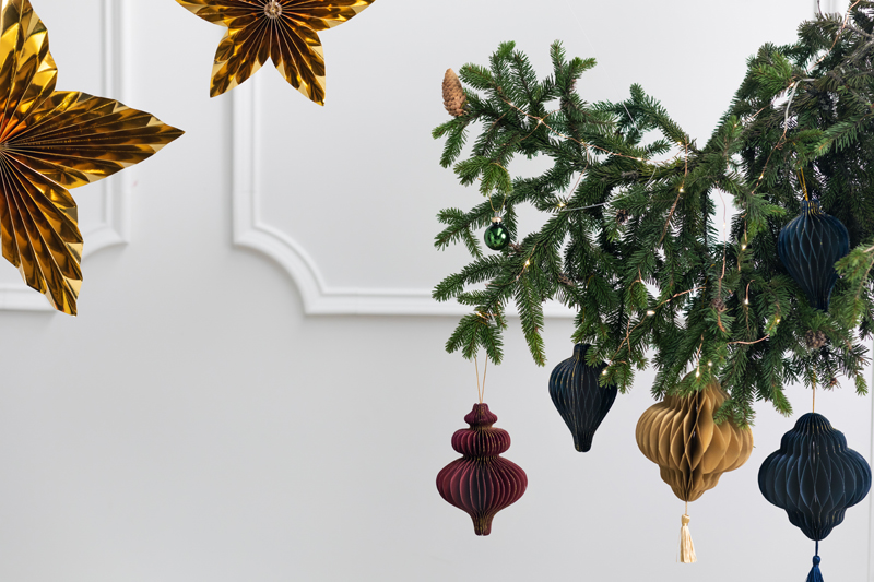 Bombka papierowa honeycomb Latarnia, granat, 13,2x15cm - obrazek 3