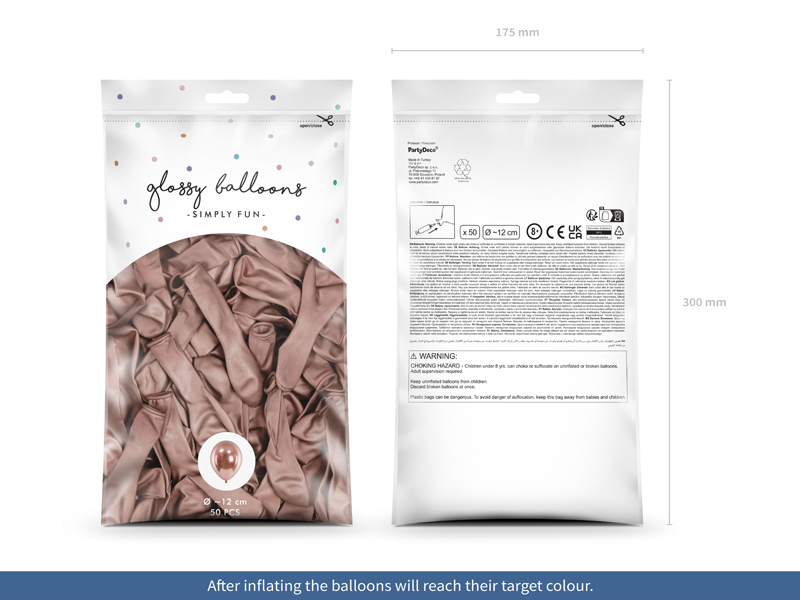 Balony Glossy 12 cm, różowe złoto (1 op. / 50 szt.) - obrazek 3