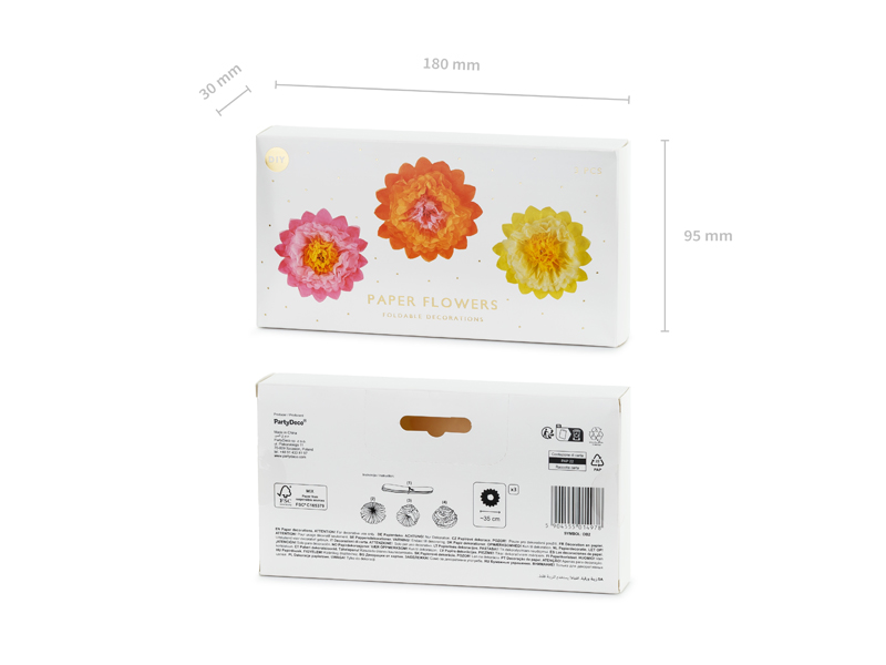 Dekoracja bibułowa Kwiaty, 35 cm, mix (1 op. / 3 szt.) - obrazek 8