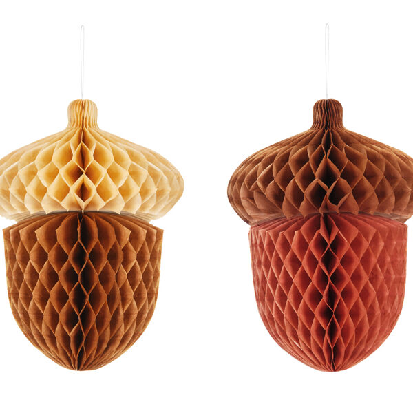 Dekoracja bibułowa Żołędzie, 27cm, mix (1 op. / 2 szt.)