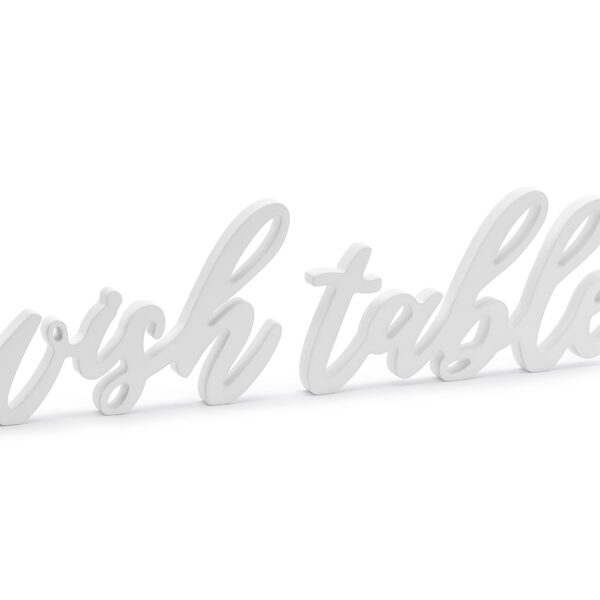 Drewniany napis Wish table, biały, 40x10cm