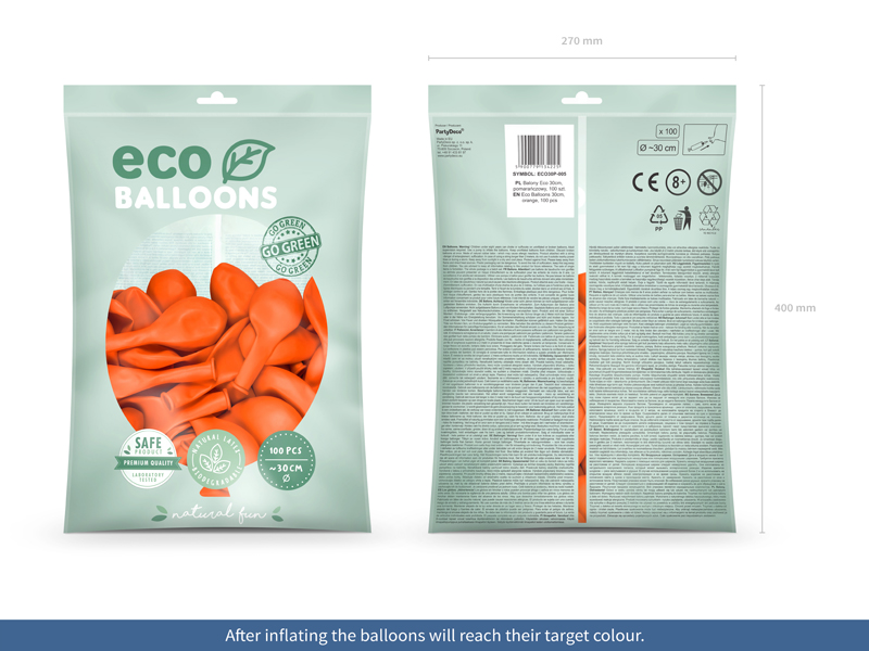 Balony Eco 30cm pastelowe, pomarańczowy (1 op. / 100 szt.) - obrazek 3