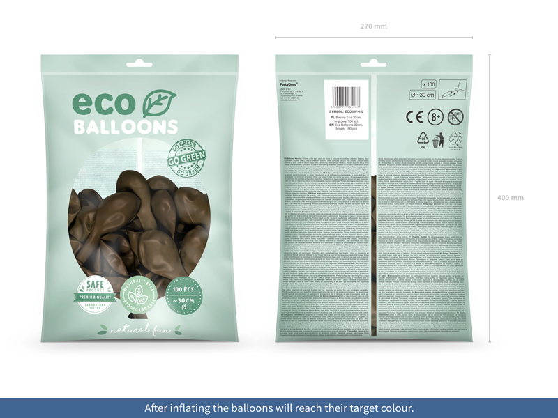 Balony Eco 30cm pastelowe, brązowy (1 op. / 100 szt.) - obrazek 2