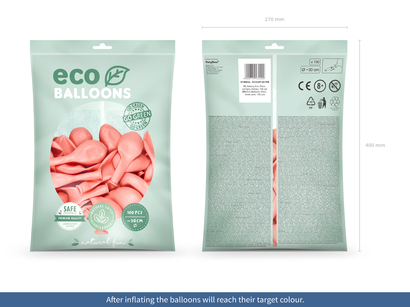 Balony Eco 30cm pastelowe, rumiany różowy (1 op. / 100 szt.) - obrazek 6