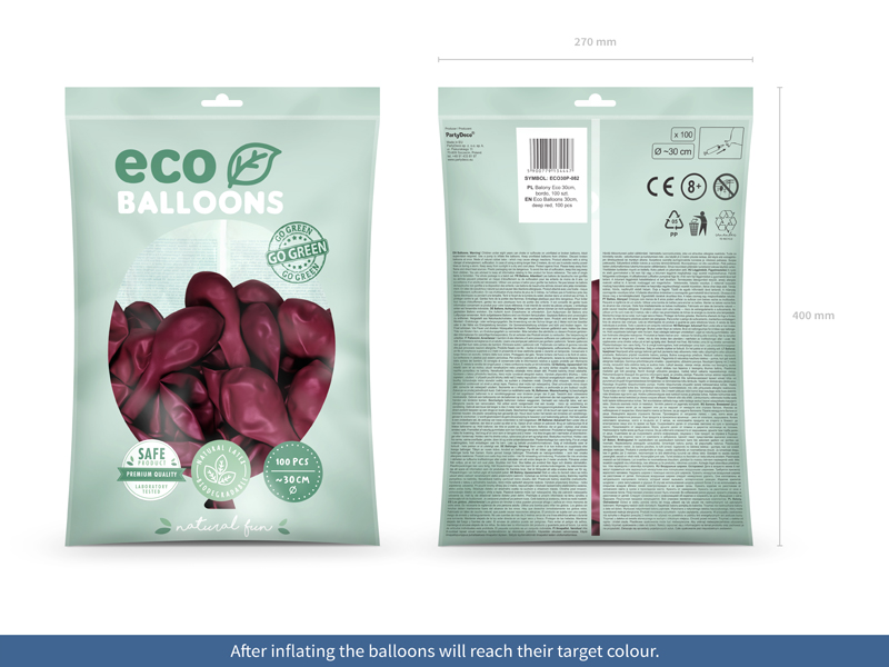 Balony Eco 30cm pastelowe, bordo (1 op. / 100 szt.) - obrazek 2
