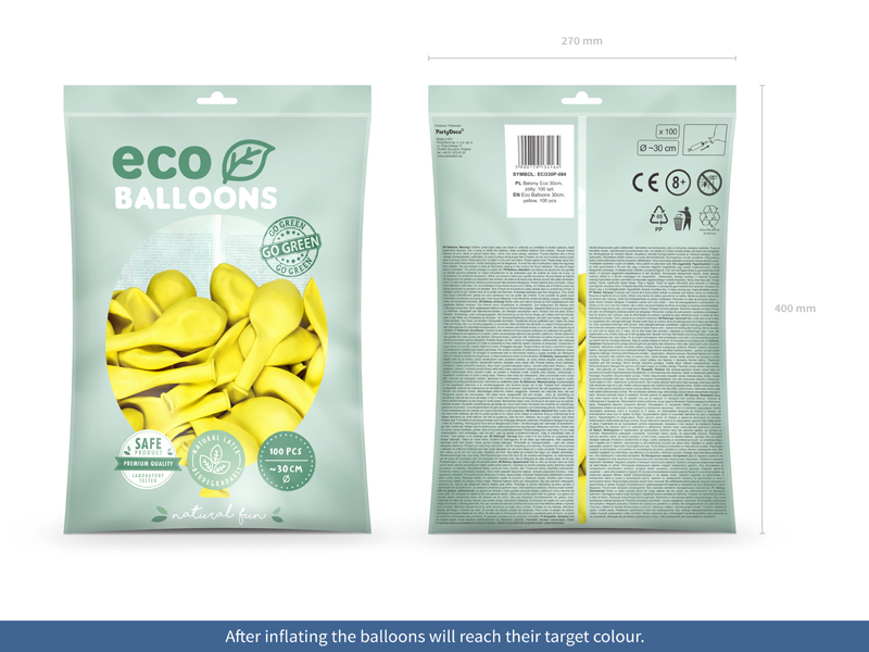 Balony Eco 30cm pastelowe, żółty (1 op. / 100 szt.) - obrazek 8