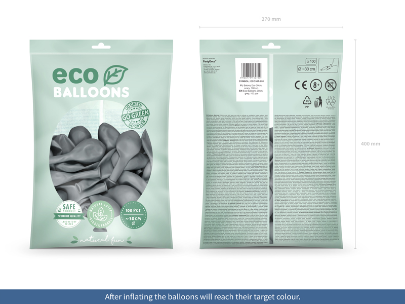 Balony Eco 30cm pastelowe, szary (1 op. / 100 szt.) - obrazek 2