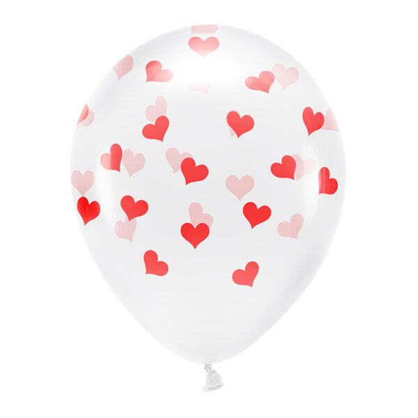 Balony Eco 33 cm, Serca, Crystal Clear (1 op. / 6 szt.)