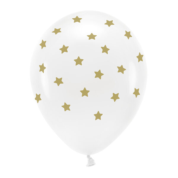 Balony Eco 33 cm pastelowe,  Gwiazdki, biały (1 op. / 6 szt.)