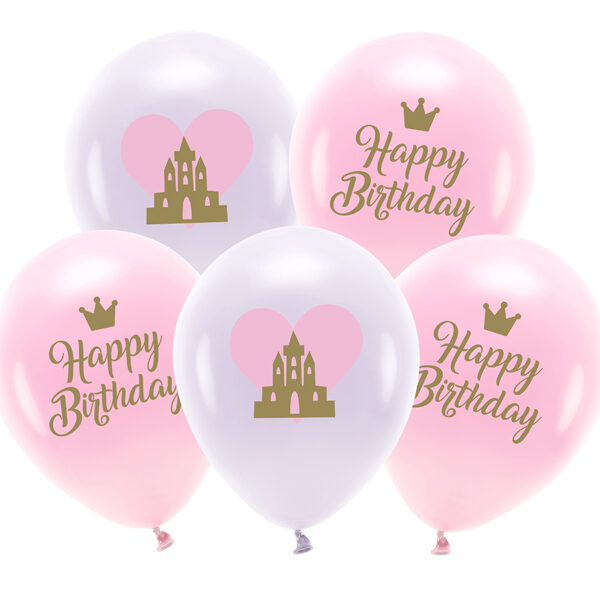 Balony Eco 33 cm, Happy Birthday, mix (1 op. / 5 szt.)