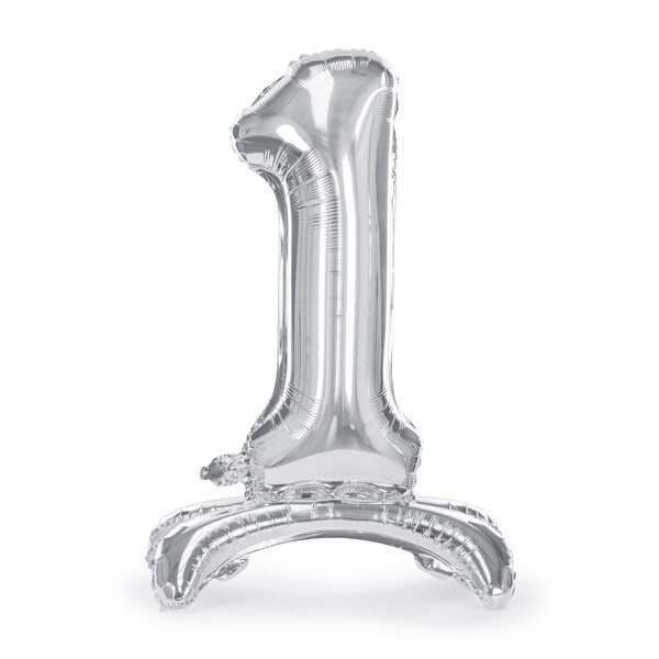 Stojący balon foliowy Cyfra ''1'', 70cm, srebrny