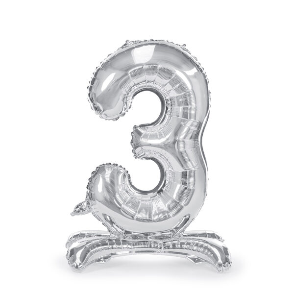 Stojący balon foliowy Cyfra ''3'', 70cm, srebrny