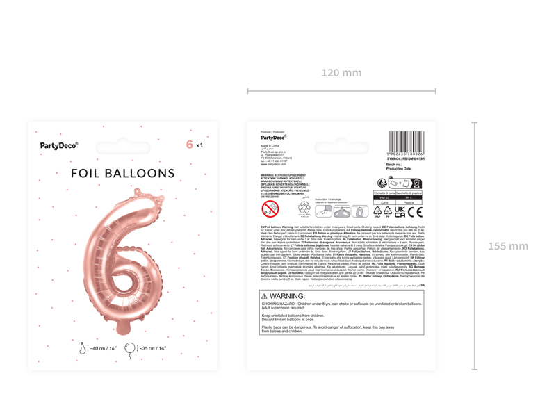 Balon foliowy Cyfra ''6'', 35cm, różowe złoto - obrazek 8