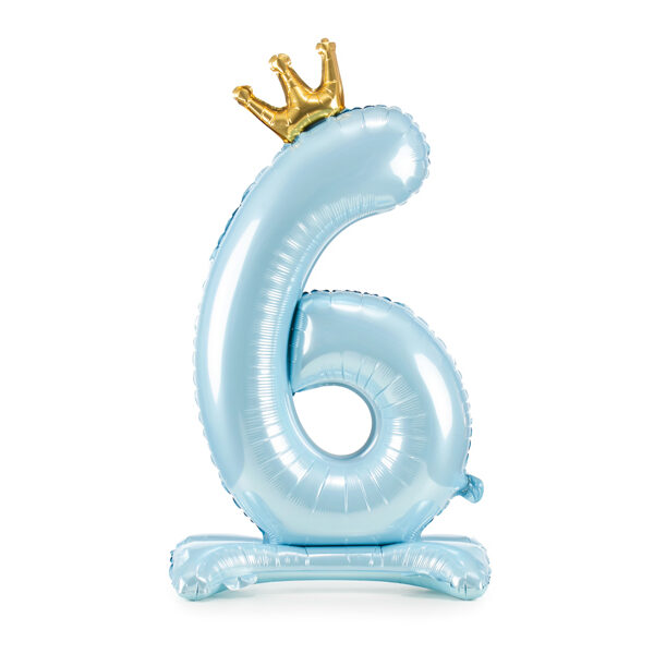Stojący balon foliowy cyfra ''6'', 84 cm, błękit