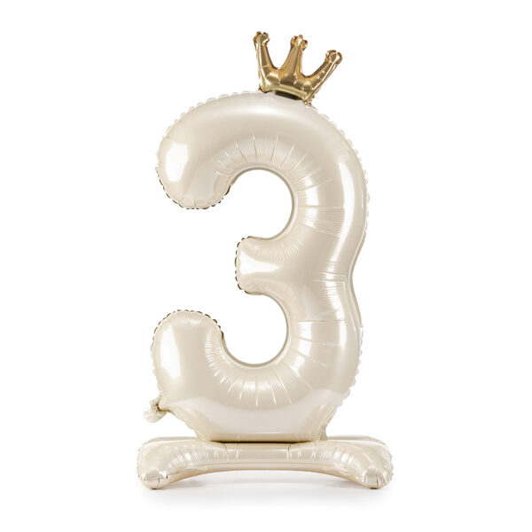 Stojący balon foliowy cyfra ''3'', 84 cm, jasny krem