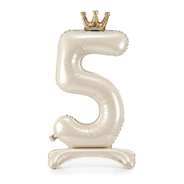 Stojący balon foliowy cyfra ''5'', 84 cm, jasny krem
