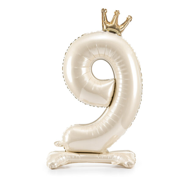 Stojący balon foliowy cyfra ''9'', 84 cm, jasny krem