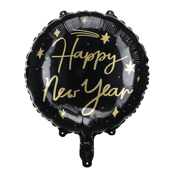 Balon foliowy Happy New Year, 45 cm, czarny