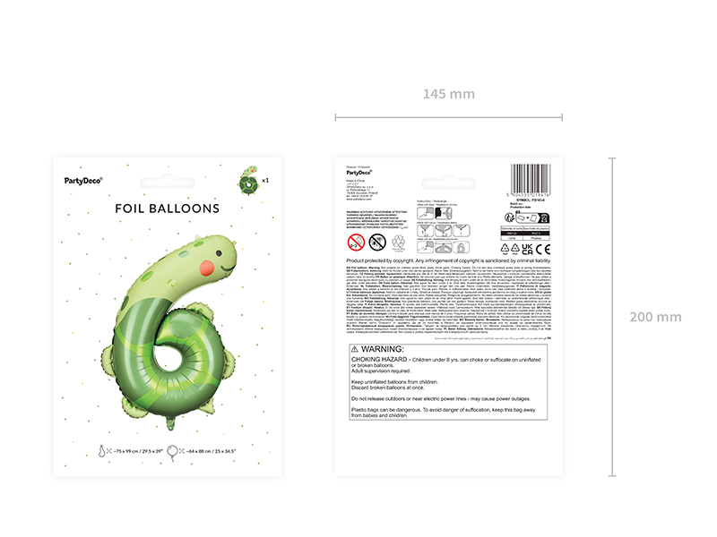 Balon foliowy Cyfra 6 - Żółw, 75x96 cm, mix - obrazek 5