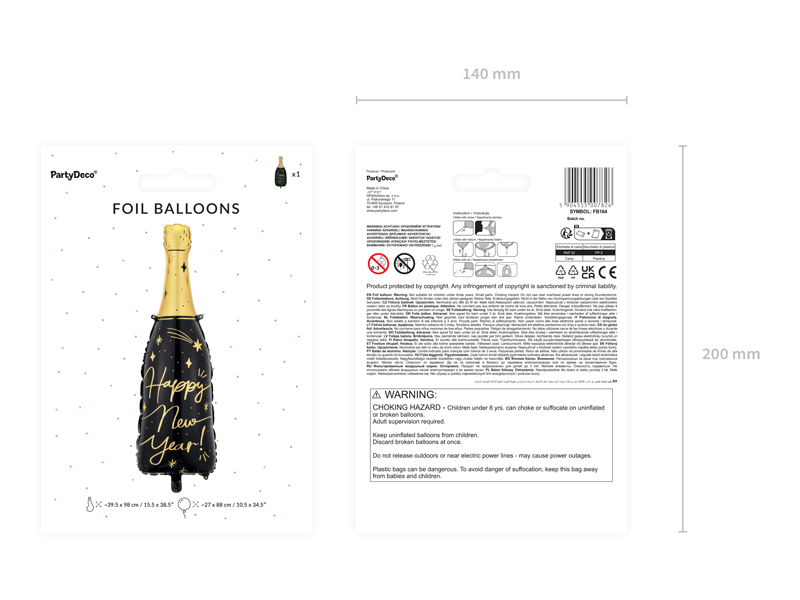 Balon foliowy Butelka Happy New Year, 39,5x98 cm, mix - obrazek 4