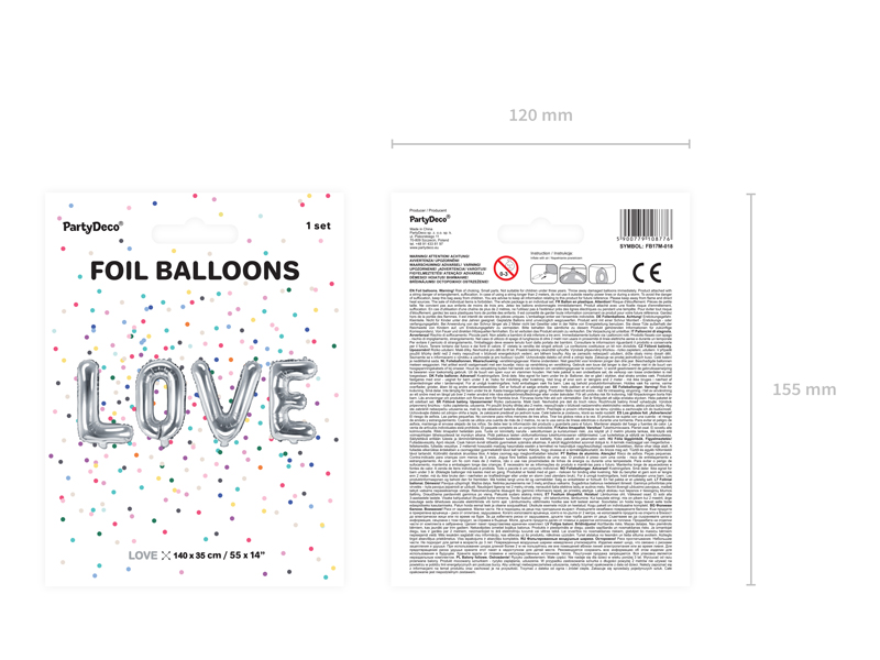 Balon foliowy Love, 140x35cm, srebrny - obrazek 2
