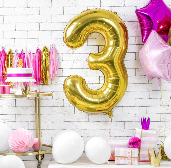 Świeczka urodzinowa Cyferka 3, złoty, 7cm