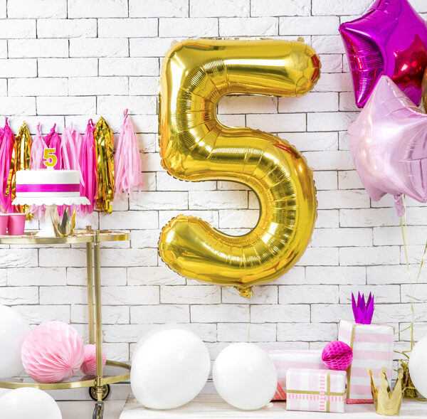 Świeczka urodzinowa Cyferka 5, złoty, 7cm