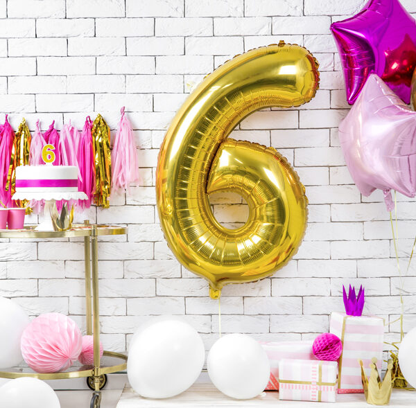 Świeczka urodzinowa Cyferka 6, złoty, 7cm