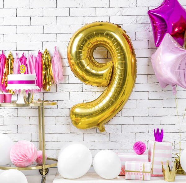 Świeczka urodzinowa Cyferka 9, złoty, 7cm