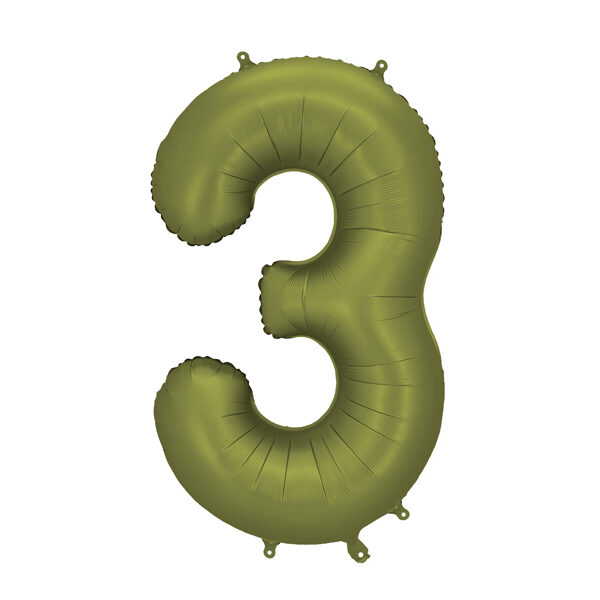 Balon foliowy Cyfra '3', 86cm, oliwkowy