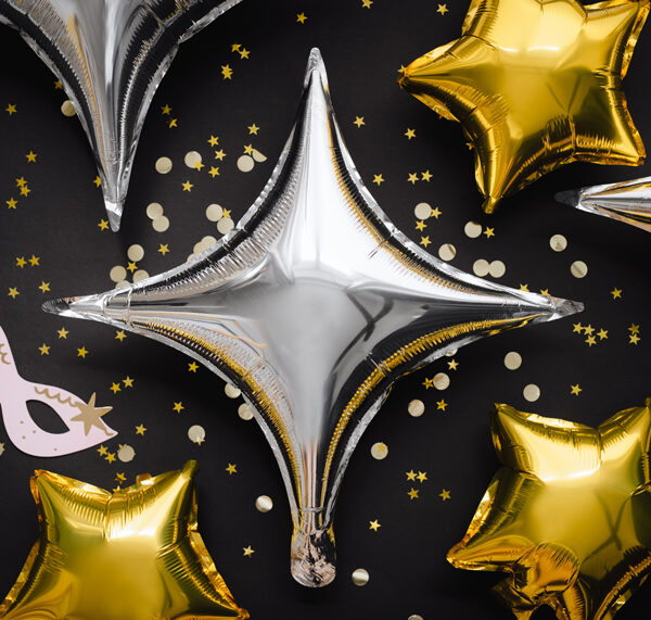 Balon foliowy Gwiazda 4-ramienna, 45 cm, złoty