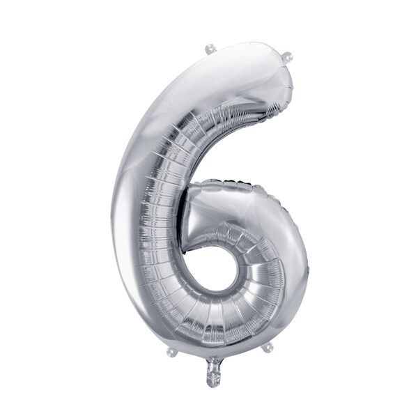Balon foliowy Cyfra ''6'', 72cm, srebrny