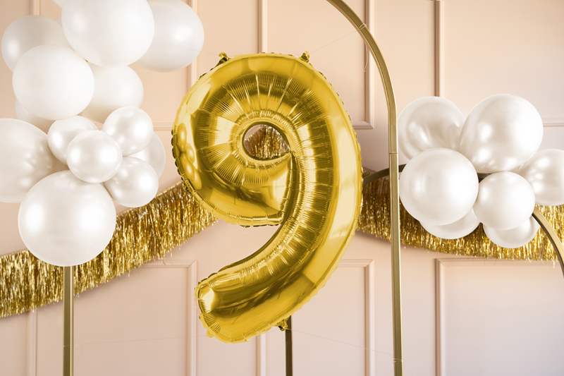Balon foliowy Cyfra ''9'', 72cm, jasny złoty - obrazek 2