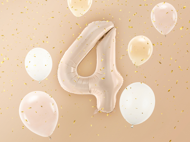 Balon foliowy Cyfra ''4'', 72cm, c. beż - obrazek 2
